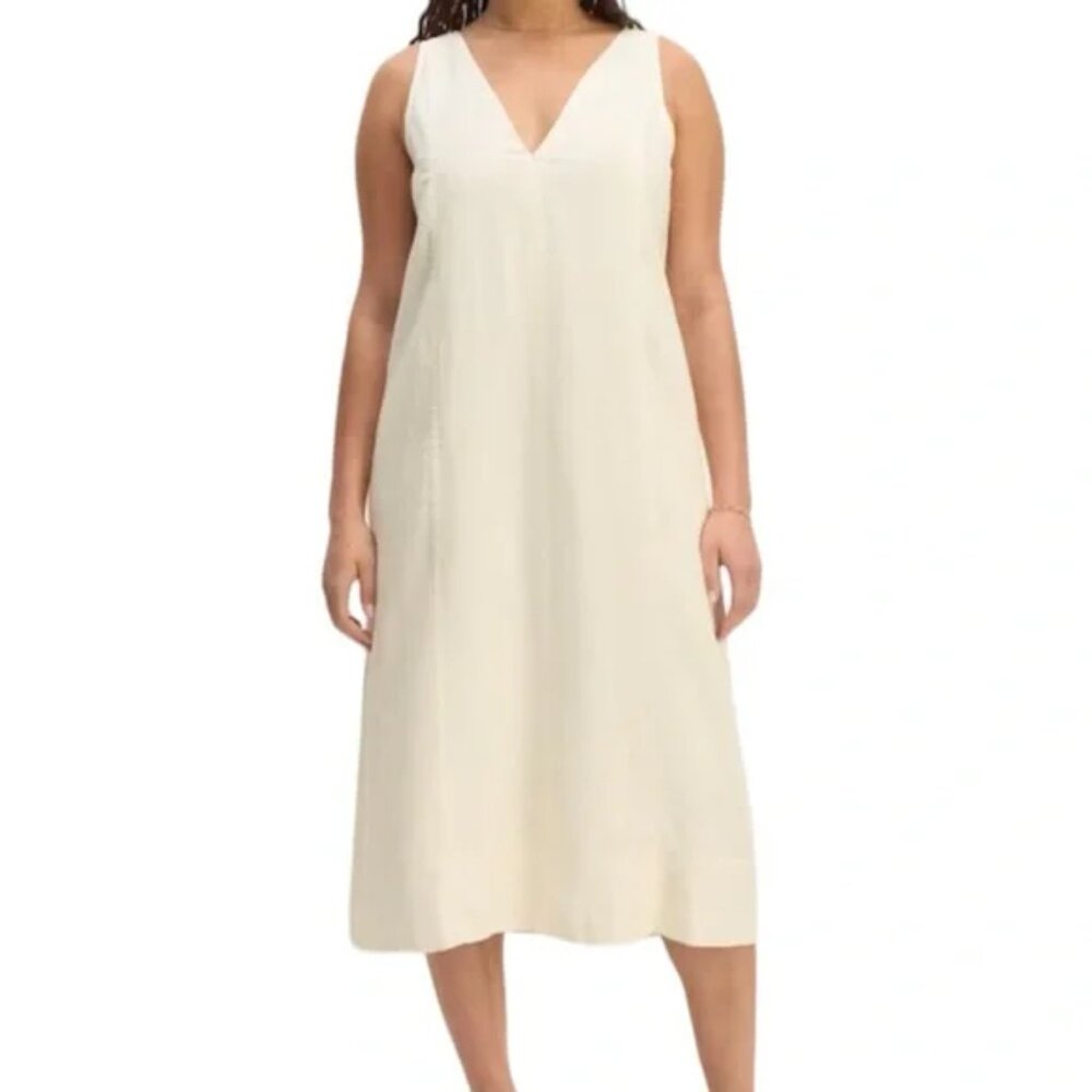 NWT Everlane The Linen V-Neck Midi Dress 00 Bone